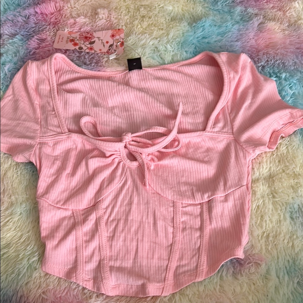 Pink Ribbed Women's Crop Top